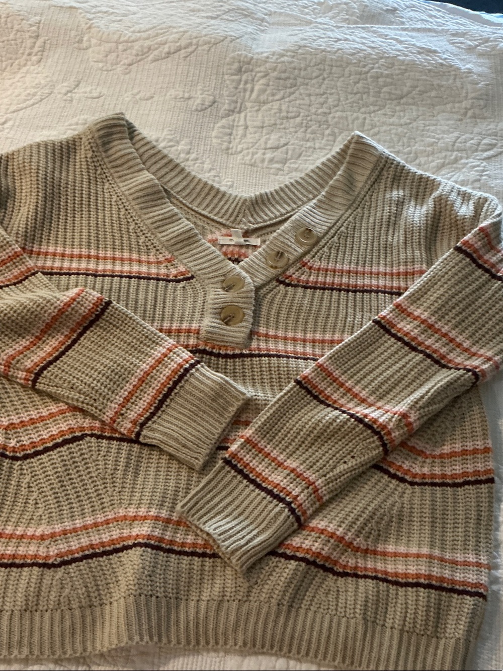 Maurices Cream Sweater with Orange and Brown Stripes